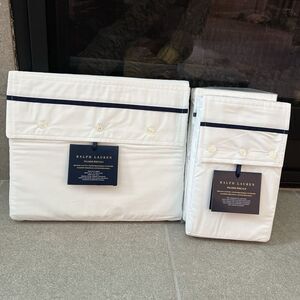 Ralph Lauren Flat Sheet Twin Standard Pillow Cases Organic Cotton Palmer Navy